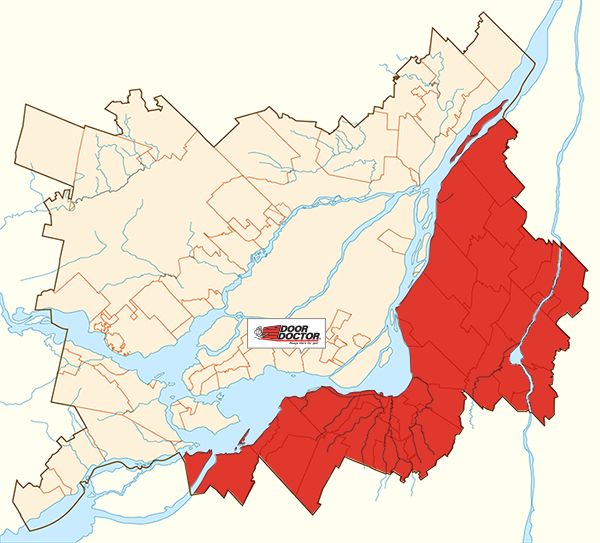 Porte de garage Rive-Sud Montreal - Dor Docteur image DD-carte-rivesud-en2