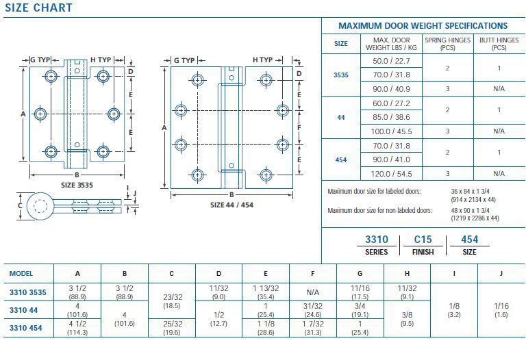 size chart 3310